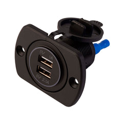 VoltFlow 12V Flush Mounted Dual USB Outlet With Dust Cap Blue LED 3.1Amp